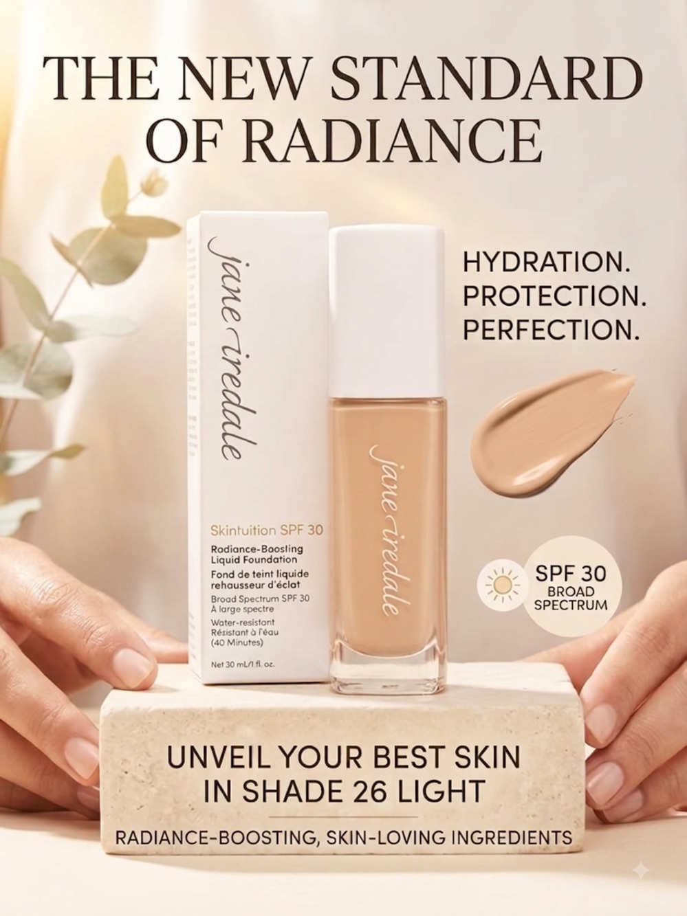 Jane Iredale Skintuition SPF 30
Radiance-Boosting Liquid Foundation